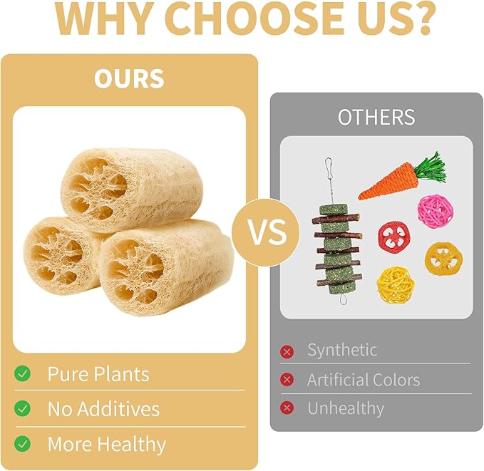 BESNEW Rabbit Chew Toys,100% Natural Loofah Without Additives,Bunny Chew Toys for Teeth,Fiber-Rich Rabbit Treats for Bunny Chinchilla Dogs