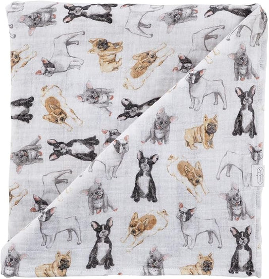 Mud Pie, French Bulldog Print Baby Swaddle Blanket, 47" x 47", Frenchie