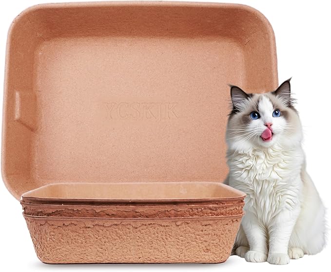 Disposable Cat Litter Box, Sturdy and Durable, Extra Thick, Large Size - 16.2"x12.6"x3.9", Leak Resistant and Sustainable, Disposable Litter Boxes for Cats (Brown, 3-Pack)
