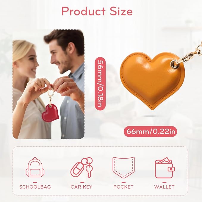 Leather Charm Keychain Holder Case Compatible with AirTag,Cute Protective Heart-Shaped Cover with Luxe Ring Clip,Finder GPS Tracker Case for Wallet Keys,Bag,Pets(Yellow)