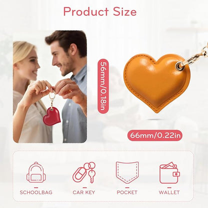 Leather Charm Keychain Holder Case Compatible with AirTag,Cute Protective Heart-Shaped Cover with Luxe Ring Clip,Finder GPS Tracker Case for Wallet Keys,Bag,Pets(Yellow)