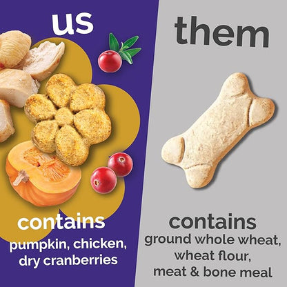 Fruitables Baked Dog Treats, Healthy Pumpkin Treat for Dogs, Low Calorie & Delicious, Made Without Wheat, Corn and Soy, Made in the USA, Allergy Friendly, Chicken and Cranberry Flavor, 12 oz
