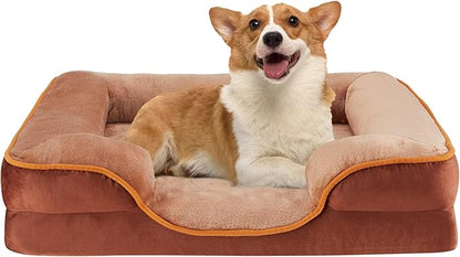 Sweetcrispy 35"x25" Orthopedic Dog Bed, Large Memory Foam Puppy Cat Bed with Washable Waterproof Removable Cover & Non-Slip Bottom for Pet Calming Sleeping, Brown
