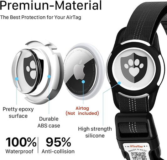 Reflective Dog Collar with AirTag Holder for Puppy Soft Nylon Black Sized XS
