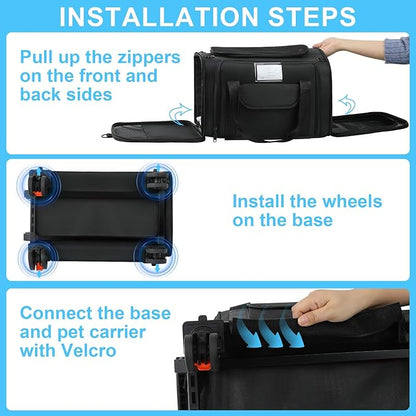 Pet Carrier Airline Approved, Expandable Pet Cat Carriers with Wheels for Dogs, Airline Approved Cat Dog Carrier, TSA Approved Pet Carrier In Cabin, Pet Dog Cat Carrier Soft, Cat Travel Carrier(Black)