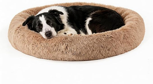 NEWBULIG 37.4x37.4 Inch Dog Bed Large Sized Dog, Donut Shape Cat Beds for Indoor Cats with Washable, Anti-Slip, Faux Fur