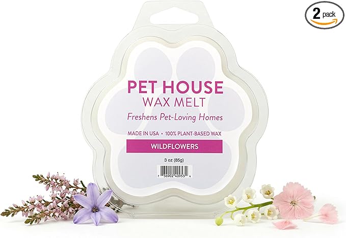Pet House Wildflowers Scented Wax Melts - Long-Lasting Plant Based/Summer Soy Wax Melts for Pet Odor Pack of 2