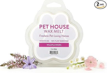 Pet House Wildflowers Scented Wax Melts - Long-Lasting Plant Based/Summer Soy Wax Melts for Pet Odor Pack of 2