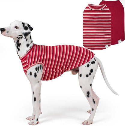 KYEESE 2Pack Waffle Dog Shirts, Lightweight Sleeveless Dog T Shirts for Medium Large Dogs Boy Girl, Breathable Pet Vest Comfortable Tank Top Soft Dogs Clothes for Daily Wear, Red+Striped, 2XL