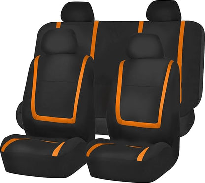 FH Group Car Seat Covers Full Set Cloth - Universal Fit Automotive Seat Covers, Low Back Front Seat Covers, Solid Back Seat Cover, Washable Car Seat Cover for SUV, Sedan and Van Orange