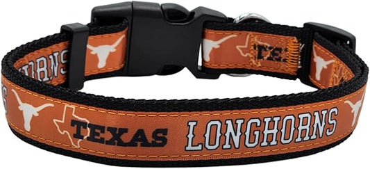 Pets First Collegiate PET Collar New Version Texas Longhorns Dog Collar, Size Large. Best Sports Team Color for Dogs & Cats. A Shiny & Colorful Dog & Cat Collar Licensed by The NCAA
