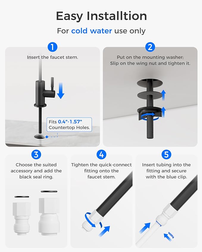 Waterdrop G2FCT-BLK Drinking Water Faucet, NSF/ANSI 372 Certified, Black | RO Water Filter Faucet for Kitchen Bar Sink, Lead-Free, 304 Stainless Steel, Single Handle, 360° Swivel Spout