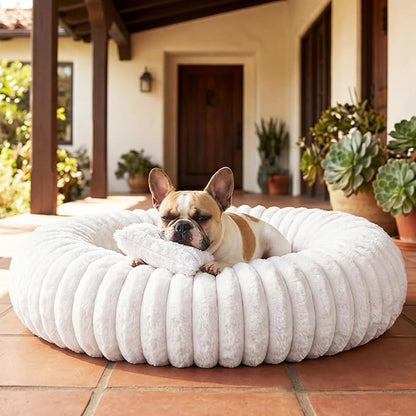Self Warming Cat Bed, Donut Pet Bed for Indoor Cats and Small Dogs, Self-Heating Dog Bed with Non-Slip Bottom, Winter Comfort Dog Beds for Puppies, Washable & Portable Egg Tart Shape (S)