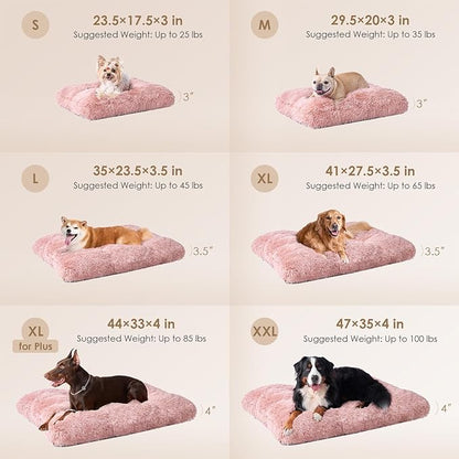 EHEYCIGA Fluffy Dog Crate Bed for Extra Large Dogs, Plush Faux Fur XLP Pad, Calming Anti Anxiety XL Plus Bed for Crate, Washable Soft Warm Dog Mat with Non-Slip Bottom, Pink
