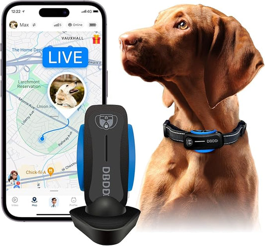 DBDD AI GPS Tracker for Dogs (30lbs+), Real Time Location and AI Health Assistant, Electronic Fence, Waterproof, iOS and Android Universal (D5-Black)