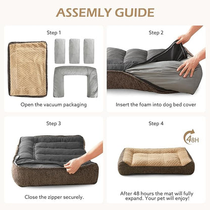 JOEJOY XL Orthopedic Dog Beds Large Sized Dog, Extra Thick Supportive Big Dogs Couch Bed with Sides, Ultra Soft Pet Bed Sofa for Large Dogs, Brown, 38''x28''