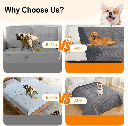 Smiry Reversible Waterproof Couch Covers for Sofa, Washable Dogs Pet Couch Covers for 3 Cushion Sofa Pet Friendly, Water Resistant Furniture Protector Slipcover, Geometric (52"x82", Grey/Dark Grey)
