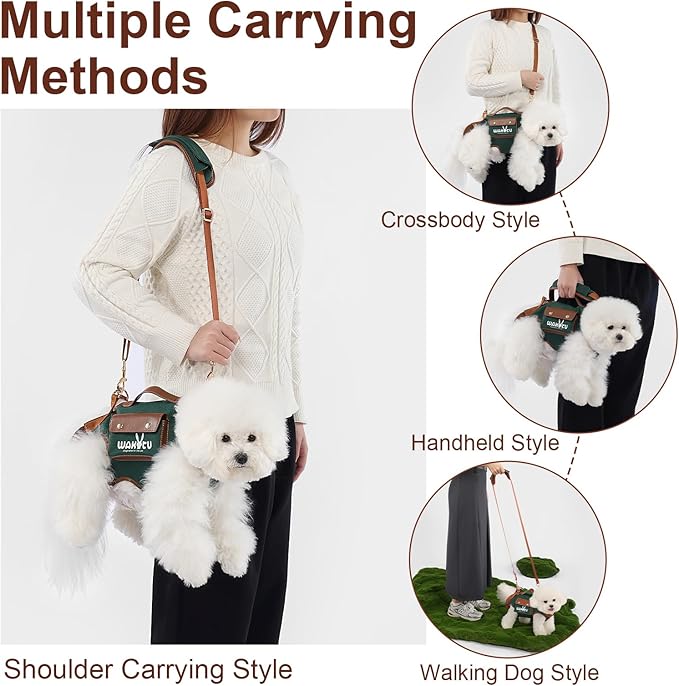 Wakytu Dog Lift Harness Dog Carrier Dog VES Harness Adjustable Dog Leash with Small Puppy Treat Bag（Green,M）