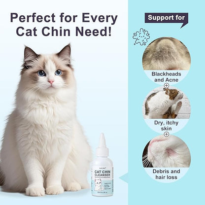 Cat Chin Cleanser Set | Feline Facial Solution for Acne & Blackheads with Brush and Pads - Purifies, Calms & Maintains Healthy Skin, 2.2 fl oz