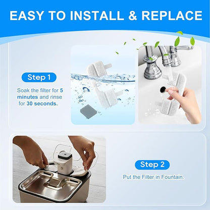 12+12 Pack Pet Water Fountain Filter Compatible with Qinliy 3.5L Cat Water Fountain with Filter, Cat Water Filter Fountain with Replacement Filters & Pump Pre-Filter Sponges