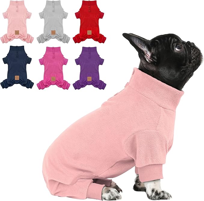 cyeollo Dog Pajamas Small Winter Doggie Coat Warm Fleece Dog Pjs Thermal Doggie Onesie Stretchy Pet Jumpsuit Puppy Jacket Cat Apparel, Pink XS