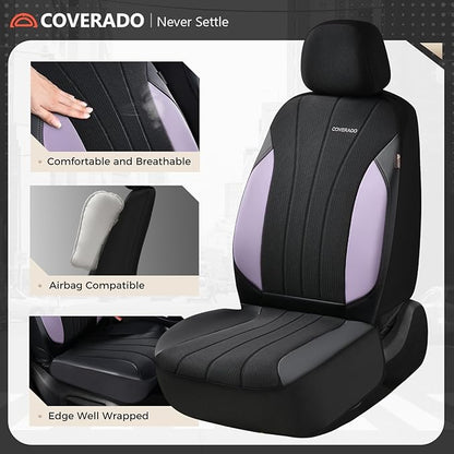 Coverado Car Seat Covers Full Set, Automotive Seat Covers 5-piece, Leather Car Protectors 5 Seats, Purple Auto Seat Covers Spill-Proof Design Universal Fit for SUV, Vans, Sedan, Truck