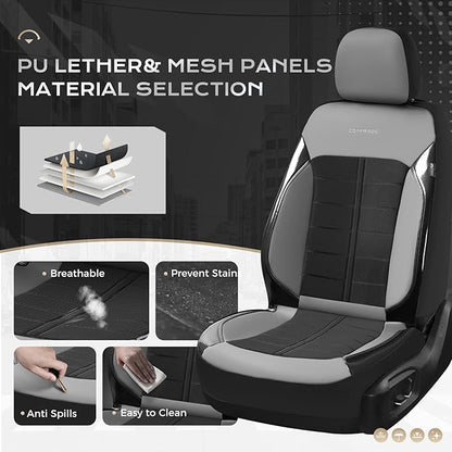 Coverado 3D Air Mesh Rear Car Seat Cover, Sports Carbon Fiber Design, Breathable Seat Protectors Airbag Compatible Comfort Universal for Most Cars, Van,Trucks, SUV, Black&Grey