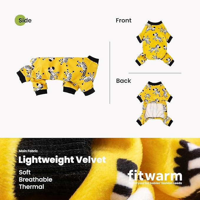 Fitwarm Zebra Dog Fleece Pajamas, Funny Winter Clothes for Small Dogs Boy Girl, Cozy Pet Onesie, Yellow, Black, White, XS