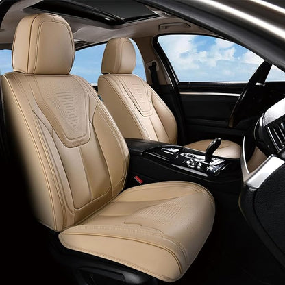 FLORICH Automotive Seat Covers, Beige Car Seat Cover Full Set, Luxury Faux Nappa Leather Automotive Seat Protectors, Car Seat Cushions Universal Fit for Most Sedans SUVs Trucks - Beige