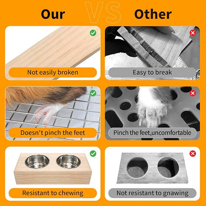 BESNEW 3 in 1 Rabbit Hay Feeder with Litter Box,Upgraded Wooden Hay Feeder Set for Guinea Pig Chinchilla Bunny Other Small Animals,Quick Cleaning & Large Capacity & Preventing Waste
