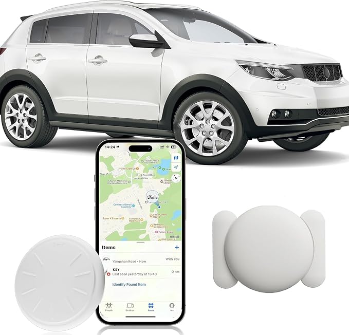 GPS Tracking Device for Cars, 1PCS Real Time GPS Tracker Device for Vehicles Work with Find My (iOS Only), Car Tracker Device Hidden with Magnetic Waterproof Case, White