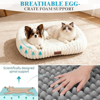 Washable Dog Bed for Medium Dogs – Soft Plush Calming Puppy Bed with Anti-Slip Bottom & Portable Handle, Orthopedic Rectangle Anti-Anxiety Pet Bed for Kennel/Crate, 30"x24"x5", Cream