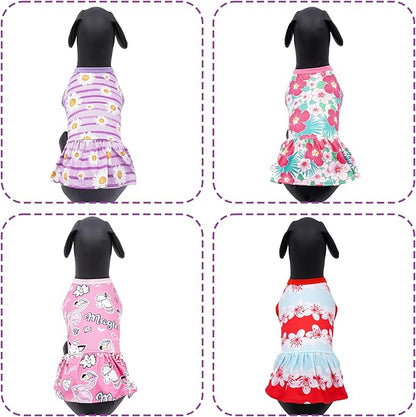 4PCS Dog Dresses Shirts for Extra Large Dogs Girl Female Pink Purple Red Skirts Summer Clothes Pet Apparel Floral Sundress Small Daisy Unicorn Stretchable Lightweight Outfit XL