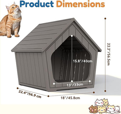 Cat Litter Box Enclosure, Hidden Covered Litter Box Furniture with Air Holes, Resin Outdoor Cat House Weatherproof, Wide Opening Design for Easy Cleaning, Grey