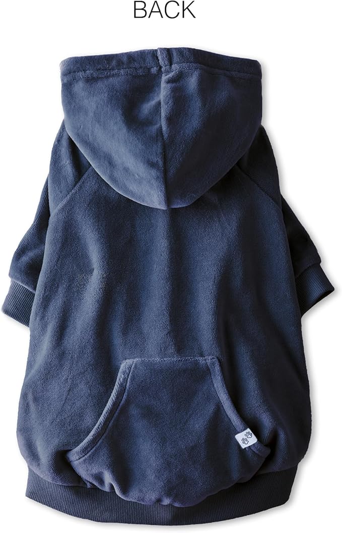 Pet Passion Cooper II Organic Cotton Velour Dog Hoodie Pet Coat for Small, Medium and Large Dogs, Navy, Medium