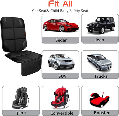 XHYANG Car Seat Protector 1 Pack Car Seat Cushion Mat Thickest Padding,Waterproof 600D Fabric Car Seat Covers for Non-Slip Backing Mesh Pockets for Baby and Pet (Black, 2 Pcs)