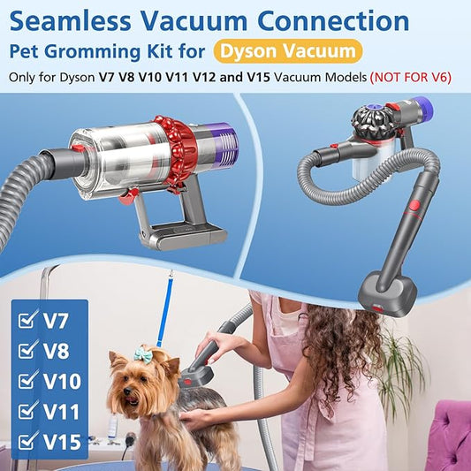 Pet Dog Grooming Attachment Kit Compatible with Dyson V7 V8 V10 V11 V12 V15 Vacuums (Not for V6), Dog Deshedding Brush Attachment for Shedding Grooming, Hair Grooming Tools for Dog and Cat, 6 Pack