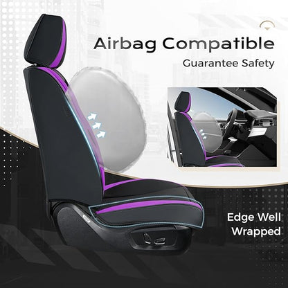 Coverado Car Seat Covers Full Set, Waterproof Nappa Leather Seat Covers for Car, Car Seat Protector with Lumbar Support, Automotive Seat Covers Universal Fit for Most Cars SUV Trucks, (Black&Purple)