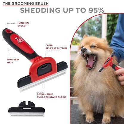 Complete Professional Pet Grooming Kit Self Cleaning Slicker Brush for Dogs & Cats - Pro Grooming Brushes Effectively Reduces Shedding Fur Hair Remover Brush Gloves - Combo Gift Set