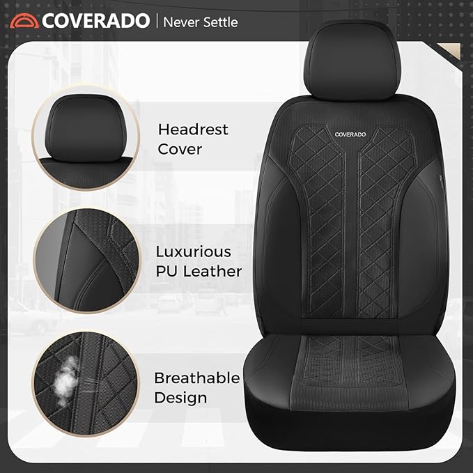 Coverado Car Seat Covers 5 Seats, Seat Covers Full Set, Mesh Breathable Seat Protectors, 5-Piece Spill-Proof Black Automotive Seat Covers, Universal Fit for SUV, Sedan, Truck