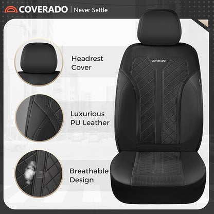 Coverado Car Seat Covers 5 Seats, Seat Covers Full Set, Mesh Breathable Seat Protectors, 5-Piece Spill-Proof Black Automotive Seat Covers, Universal Fit for SUV, Sedan, Truck