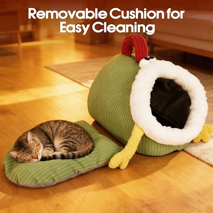 Cat Beds for Indoor Cats, Small Cave Bed for Kitten & Puppy, Warm Sleeping Nest for Pets with Plush Washable Cushion & Non-Slip Bottom(Green, Medium)