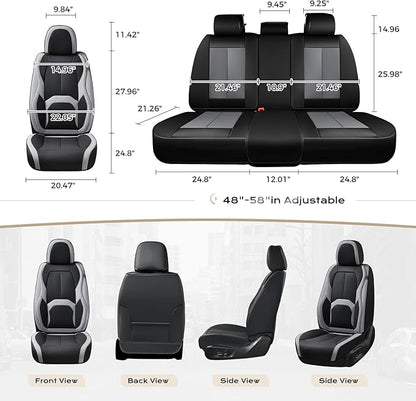 Coverado Seat Covers, Premium Nappa Leather Car Seat Covers Front Seats, Waterproof Car Seat Protector with Lumbar Support, Front Driver Seat Covers Universal Fit for Most Cars (Black&Gray)