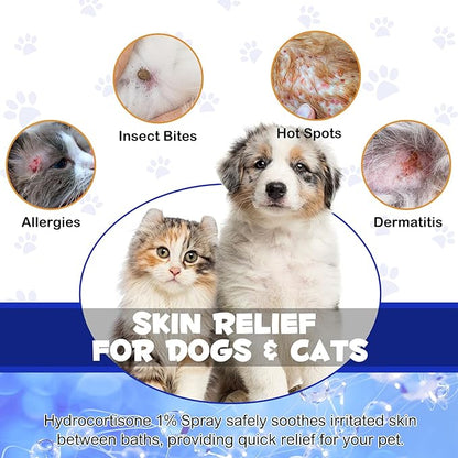 Specifically Formulated Hydrocortisone Spray for Dogs, Cats 120ML, Itch Relief Spray,Hot Spot Treatment for Dogs,Rapidly Alleviate Dry Itchy Skin,Skin Allergies,Dermatitis,Reduces Topical Inflammation