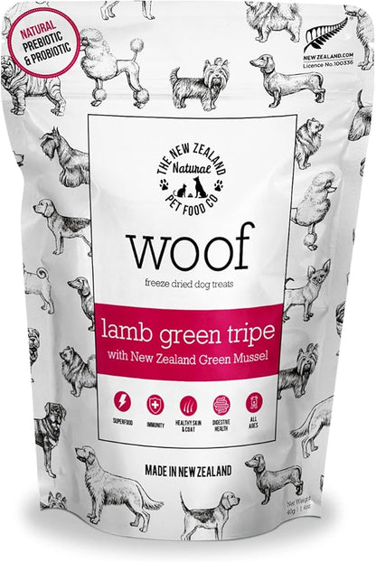 The New Zealand Natural Pet Food Co. WOOF Freeze Dried Dog Treats - Lamb Green Tripe, High Protein, Large & Small, Topper or Dog Treat - 1.4 oz