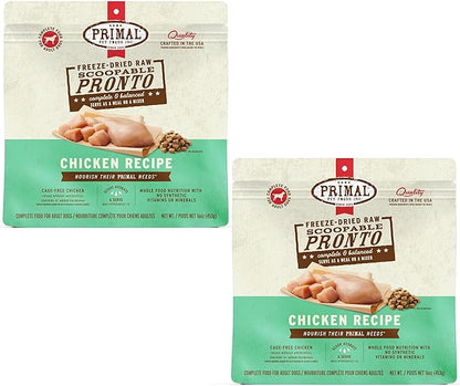 Primal Freeze Dried Dog Food, Pronto Mini Nuggets, Chicken;Scoop & Serve,Complete & Balanced Meal; Also Use As Topper or Treat; Premium, Healthy, Grain Free, High Protein Raw Dog Food 16 oz(Pack of 2)