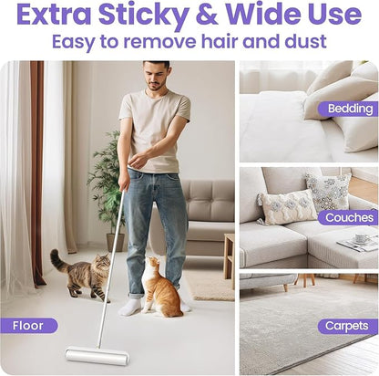 DELOMO 14.17” Large Lint Roller Refills, 4 Packs, 200 Extra Sticky Sheets | Sticky Roller Refills, Easy Tear Sheets, Compatible Only with DELOMO 14.17” Lint Roller, Floors, Carpets, Couches, Pet Hair