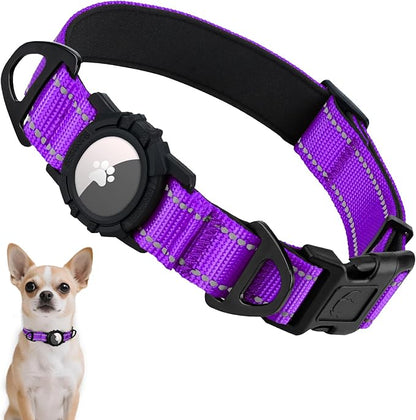 Taglory AirTag Dog Collar with Waterproof Holder for Puppy, Red, XS | Reflective for Night Walks & Low-Light Safety, Track Your Pup Peace of Mind, Adjustable Soft Padded, No More Dangling Tags