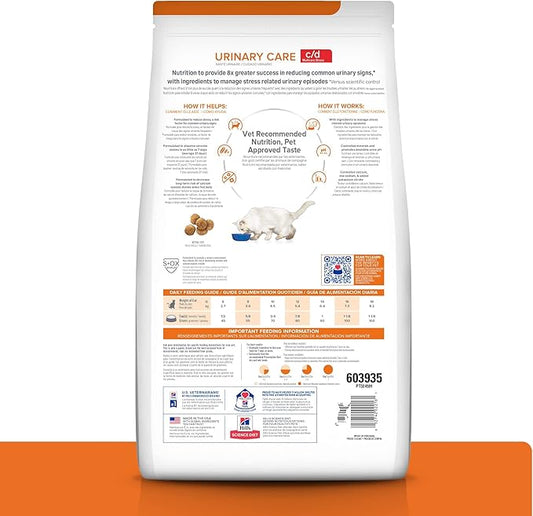 Hill's Prescription Diet c/d Multicare Stress Urinary Care Dry Cat Food, Chicken, 17.6 lb. Bag