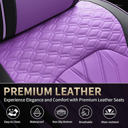 FLORICH Seat Covers for Cars Purple Leather Car Seat Covers Front Pair Non-Slip Full Coverage Seat Cushion Automotive Car Seat Cover Universal Fit for Most Car Truck SUV, Black&Purple
